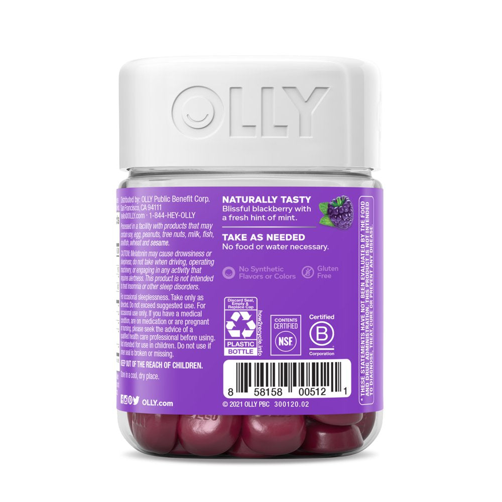 OLLY Sleep Gummy Supplement, 3Mg Melatonin, L Theanine, Chamomile, Blackberry, 50 Ct