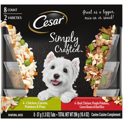 CESAR Simply Crafted Chicken & Beef Wet Dog Food Variety Pack, (8 Pack) 1.3 Oz. Tubs