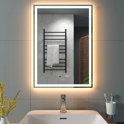 GANPE 20 X 28 Inch LED Bathroom Mirror, Hand Wave Induction Vanity Mirror with Bluetooth, Illuminated Dimmable anti Fog IP44 Waterproof+Vertical & Horizontal Wall Mounted Mirror