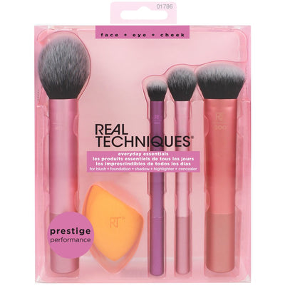 Real Techniques Everyday Essentials Kit, Makeup Brush & Beauty Sponge Set, 5 Piece Set