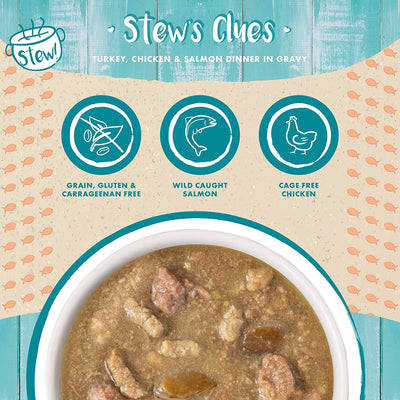 Weruva Classic Cat Stews!, Stew'S Clues with Turkey, Chicken & Salmon in Gravy, 5.5Oz Can (Pack of 8)