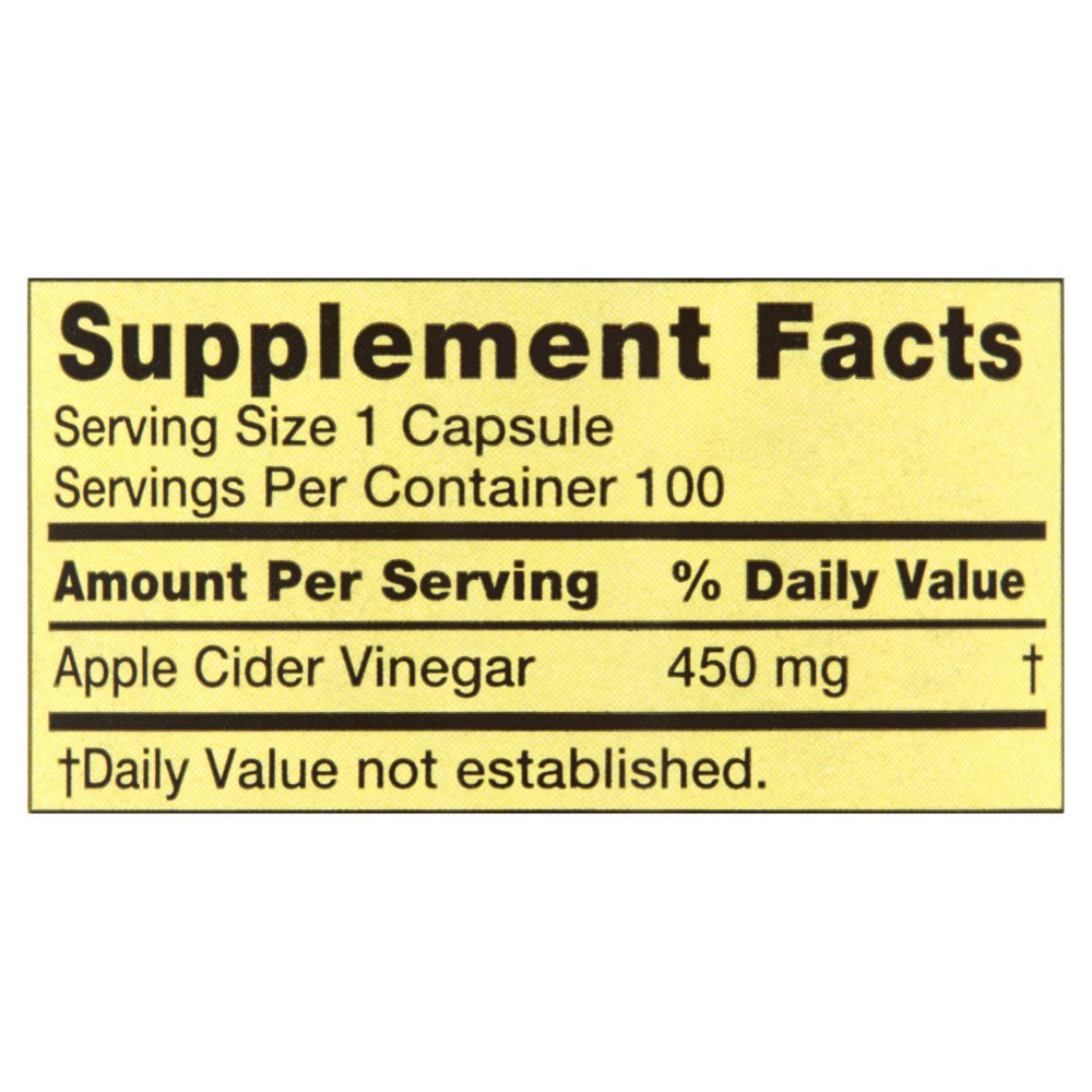 Spring Valley Apple Cider Vinegar Capsules, 450Mg, 100 Count