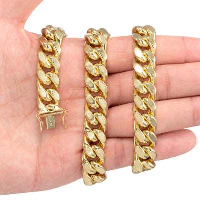 Nuragold 10K Yellow Gold 13Mm Miami Cuban Link Chain Necklace, Mens Thick Jewelry with Box Clasp 24" - 30"