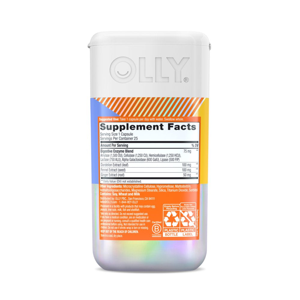 OLLY Beat the Bloat Capsule Supplement, Digestive Support, 25 Ct