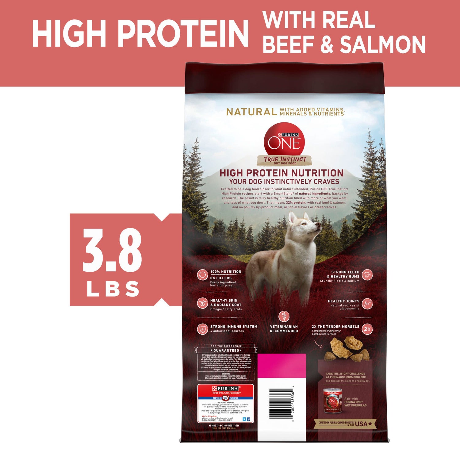 Purina ONE Natural, High Protein Dry Dog Food, True Instinct with Real Beef & Salmon, 3.8 Lb. Bag