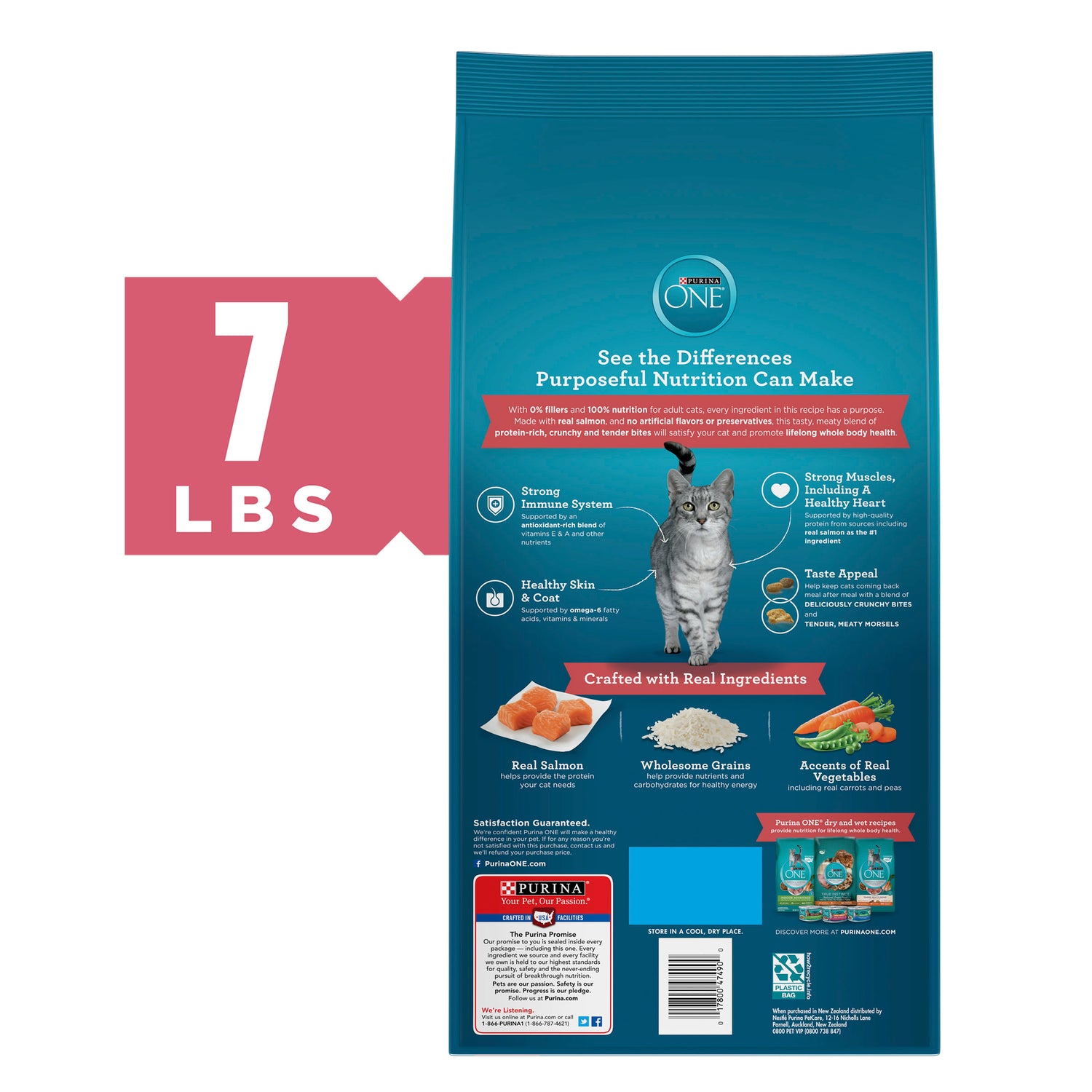Purina ONE Natural Dry Cat Food, Tender Selects Blend with Real Salmon, 7 Lb. Bag