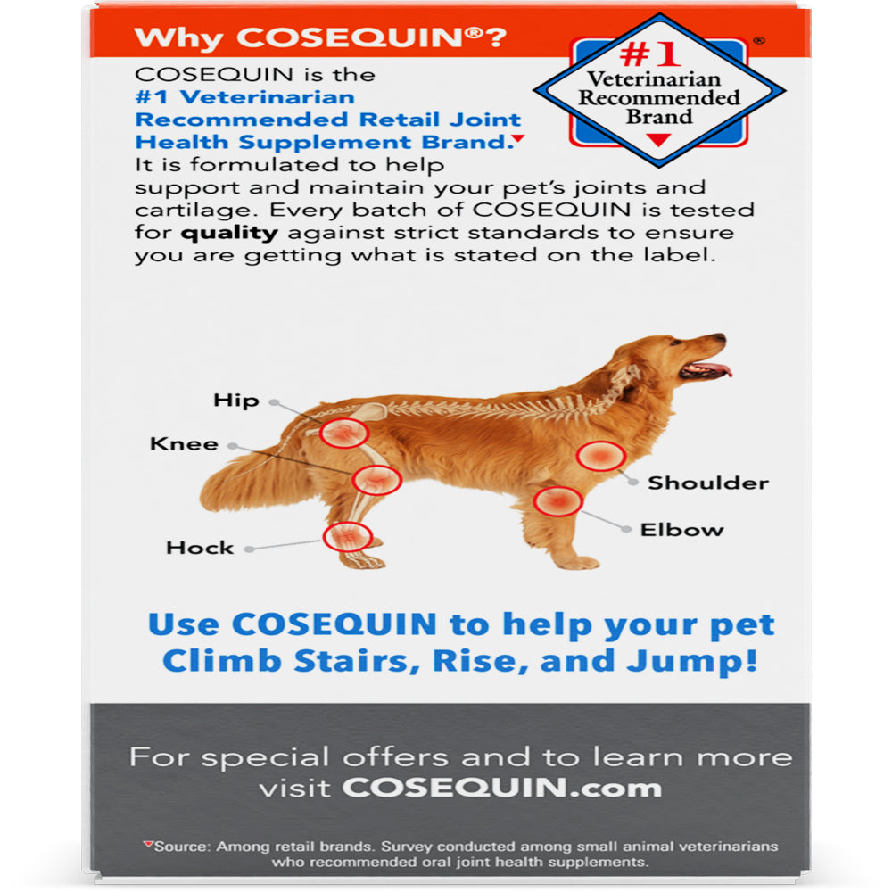 Nutramax Cosequin Joint Health Supplement for Dogs - with Glucosamine, Chondroitin, MSM, and HA, 60 Chewable Tablets