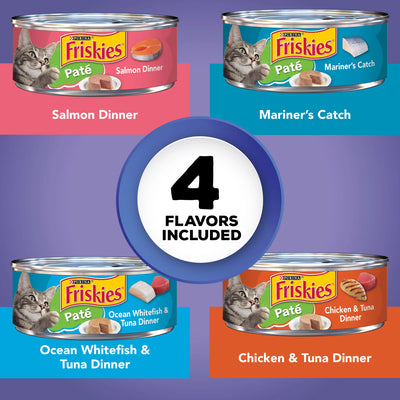 (40 Pack) Friskies Pate Wet Cat Food Variety Pack, Seafood & Chicken Pate Favorites, 5.5 Oz. Cans