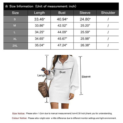 Sweater for Women Casual Lapel Lantern Sleeve Sweater Dress Solid Color Knitted Pullover Ribbed Hem Sweaters Alsol Lamesa