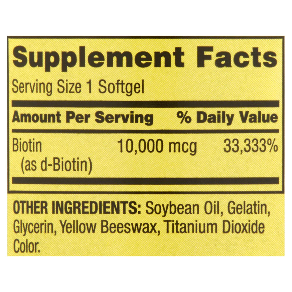 Spring Valley Biotin Softgels, Dietary Supplement, 10,000 Mcg, 120 Count