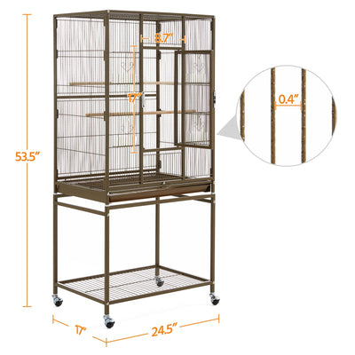 Easyfashion 54"H Large Rolling Metal Pet Cage for Birds or Small Animal, Palmer Green