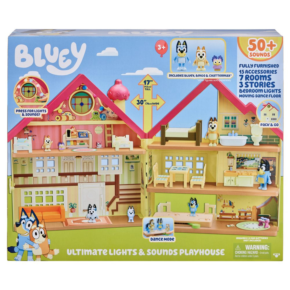 Bluey, Ultimate Lights & Sounds Playhouse with Bluey and Bingo Figures and Accessories, Preschool, Ages 3+