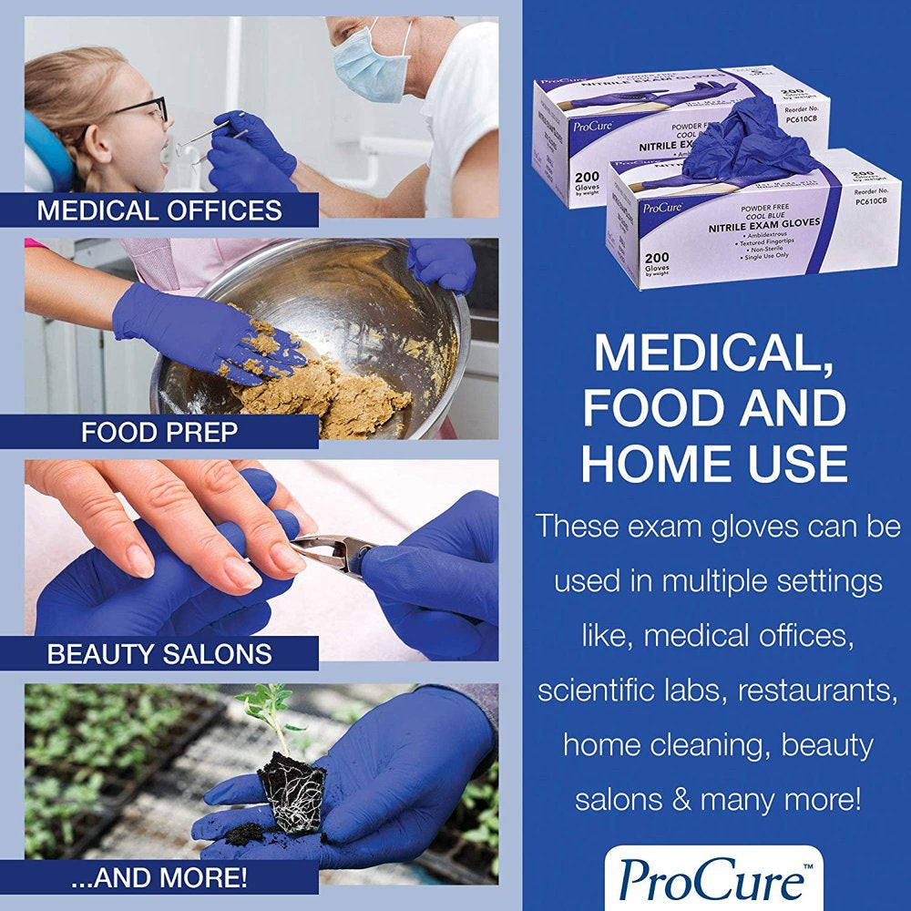 Procure Disposable Nitrile Gloves - 200 Count - Powder Free, Rubber Latex Free, Medical Exam Grade