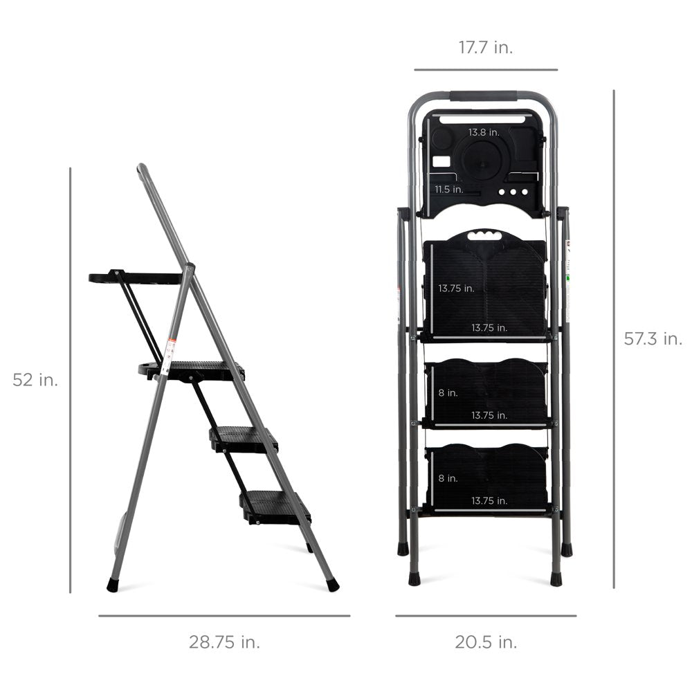 Best Choice Folding Steel 3-Step Stool Ladder Tool Equipment W/ Hand Grip, Wide Platform Steps, 330Lbs Capacity