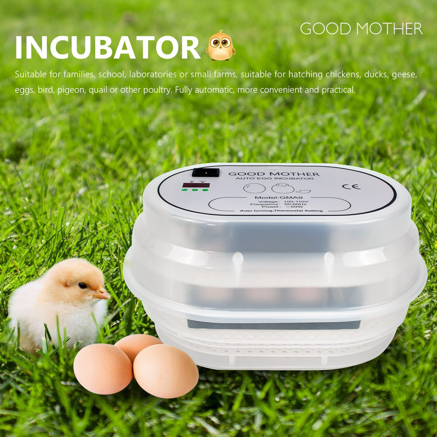 GOOD MOTHER Digital Fully Automatic Egg Incubator 9-12 Chicken Eggs [Fahrenheit] Poultry Hatcher for Chickens Ducks Goose Birds Quail Eggs