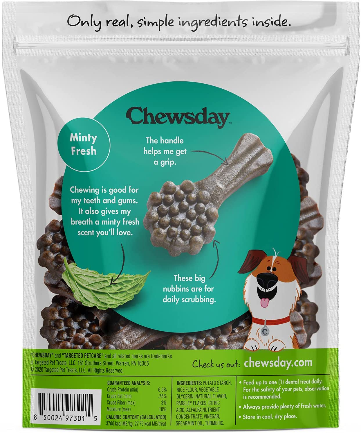 Chewsday Extra Small Minty Fresh Daily Dental Dog Chews, Made in the USA, Natural Highly-Digestible Oral Health Treats for Healthy Gums and Teeth - 28 Count