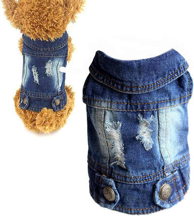 Pet Vests Dog Denim Jacket Hoodies Puppy Jacket for Small Medium Dogs (M, Blue)