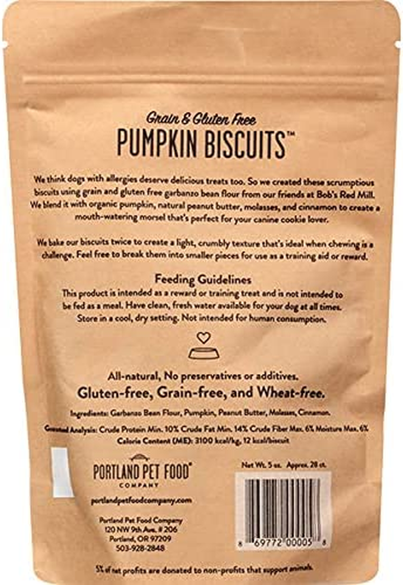 Portland Pet Food Company Grain-Free & Gluten-Free Biscuit Dog Treats (1-Pack 5 Oz) — Pumpkin Flavor — All Natural, Human-Grade, Made in the USA