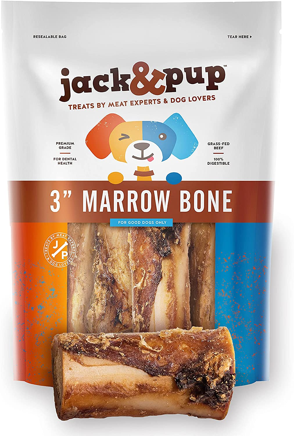 Jack&Pup Marrow Dog Bones for Aggressive Chewers (10 Count) Premium Grade Roasted Bones for Dogs – 3 Inch Large All Natural Beef Gourmet Dog Treats – Long Lasting Chews
