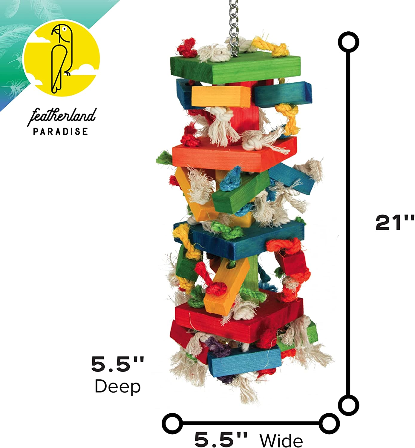 Knots N Blocks Bird Toy, Bird Toys, for Parrots, Cockatoos, Macaws, Very Large Birds and Big Beaks