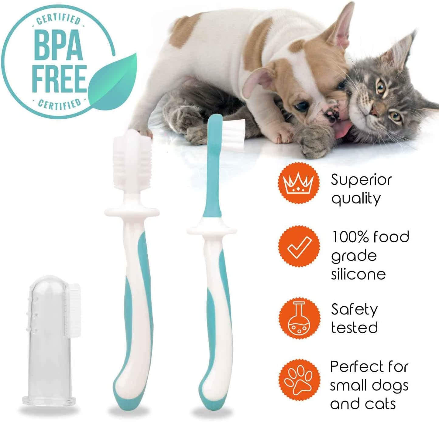 3 Piece Dog Toothbrush Kit - Dog Finger Toothbrush, Double-Sided Toothbrush, and Small Doggie Toothbrush - Freshen Breath & Remove Plaque Build-Up with This Cat Toothbrush and Puppy Toothbrush Set
