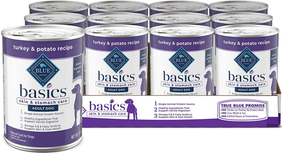 Basics Skin & Stomach Care, Grain Free Natural Adult Wet Dog Food, Turkey 12.5-Oz Cans (Pack of 12)