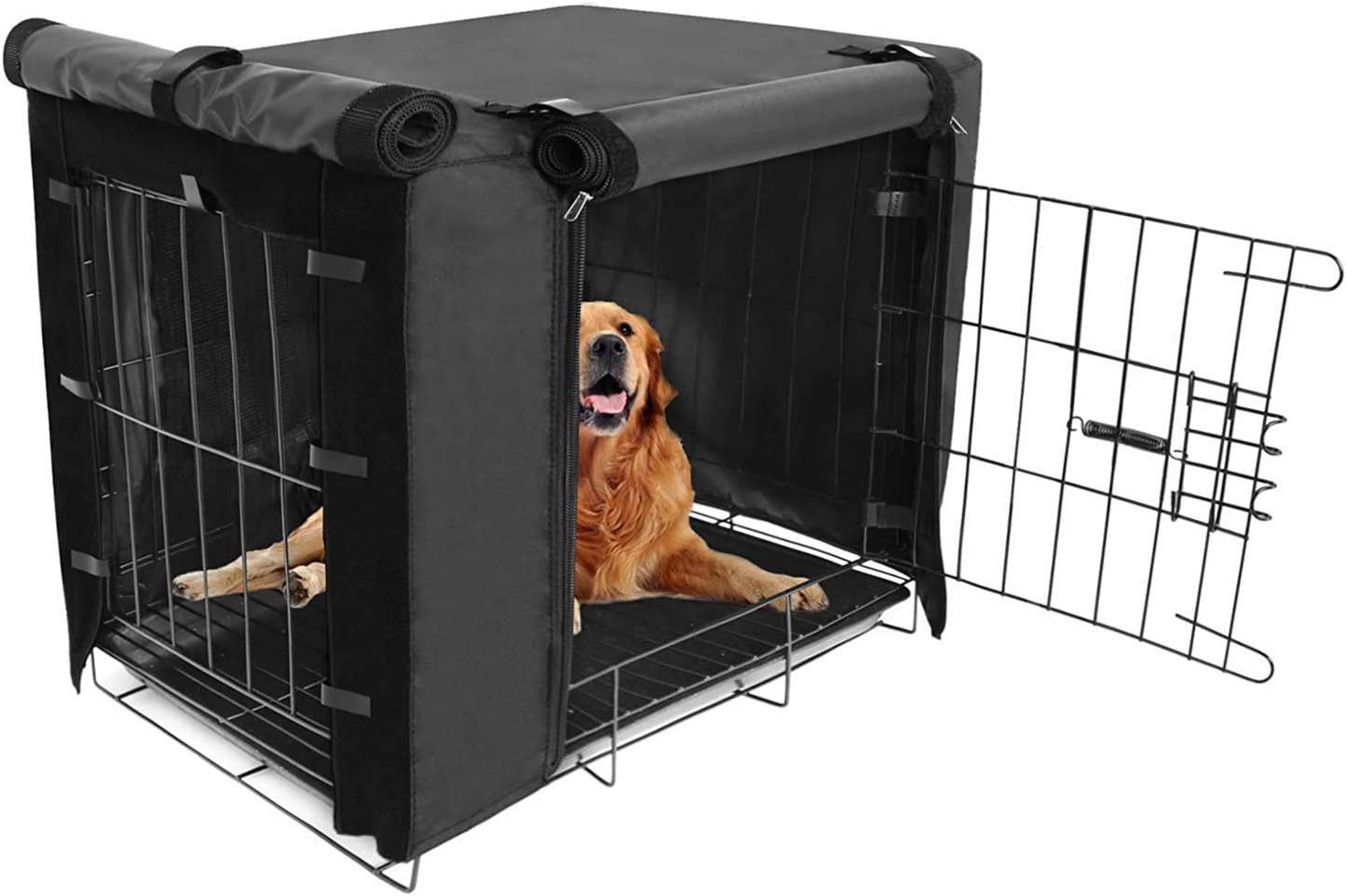 Durable Dog Crate Cover Double Door for Large Pet Kennel Covers Universal Fit for 24 30 36 42 48 Inches Wire Dog Crate (Black)