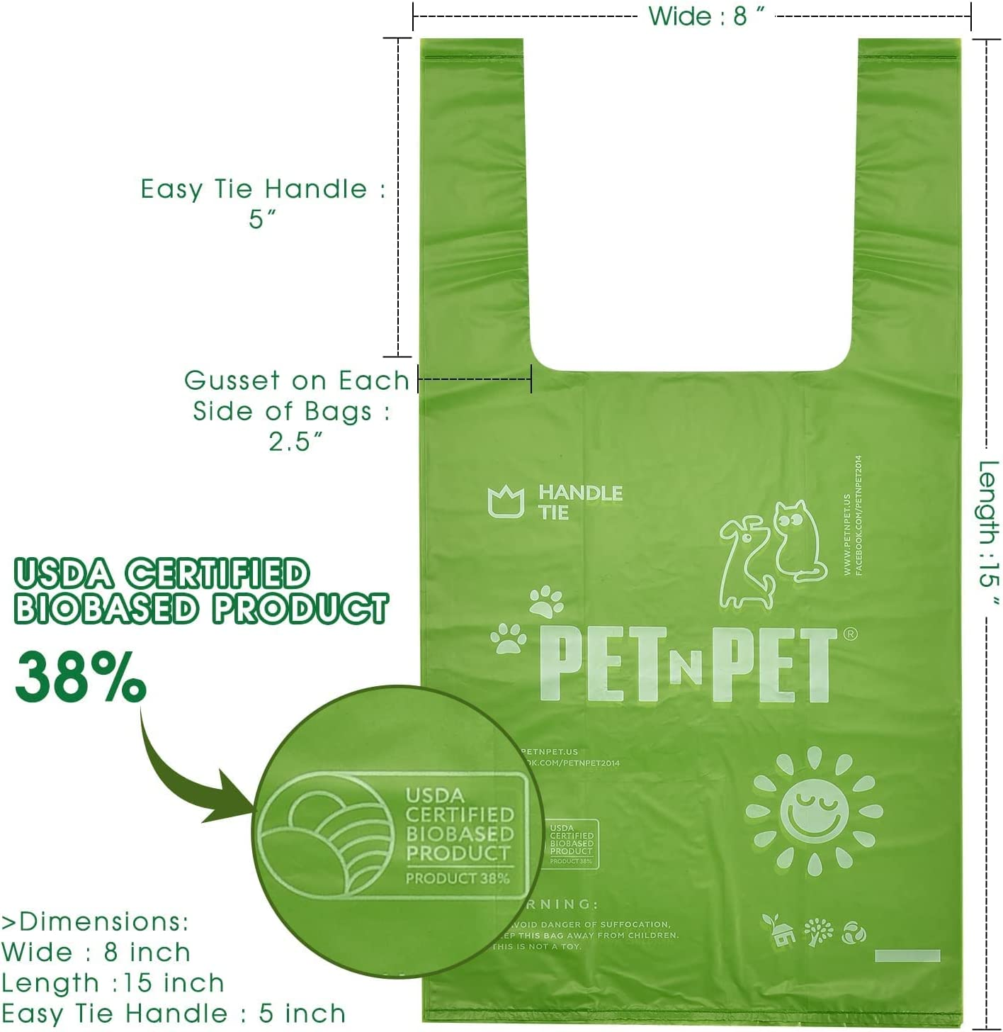 Poop Bags 800 Counts Unscented, Dog Poop Bags with Easy Tie Handles Dog Waste Bags, USDA Certified 38% Biobased Cat Litter Bags 8 X 15 Inch