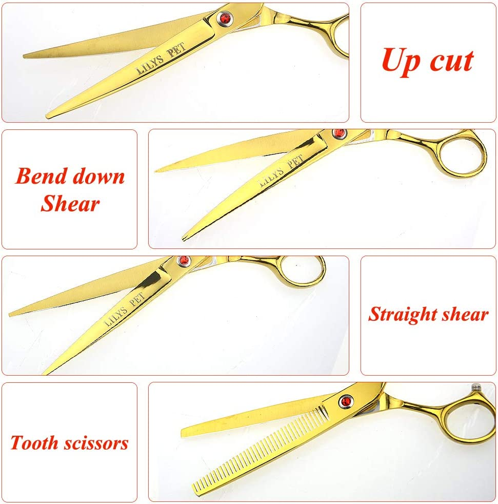 Professional PET DOG Grooming Coated Titanium Scissors Suit Cutting&Curved&Thinning Shears (7.0 Inches, Gold)…