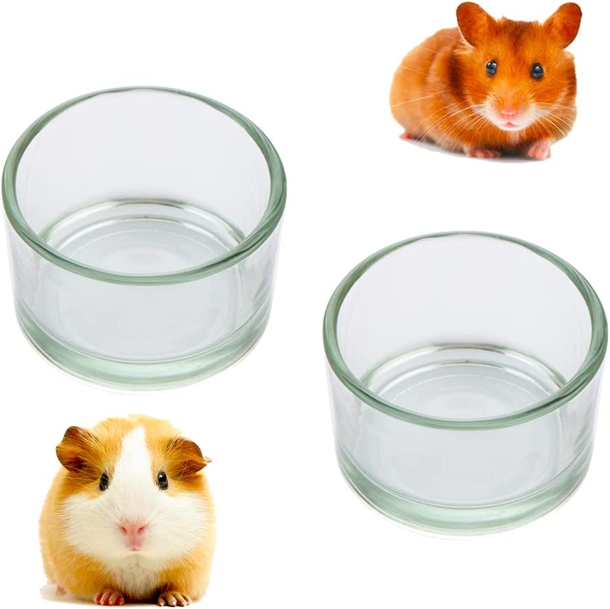 2 Pcs Hamster Food and Water Bowl Glass Anti-Turning Transparent Dish for Hamster and Other Small Pet
