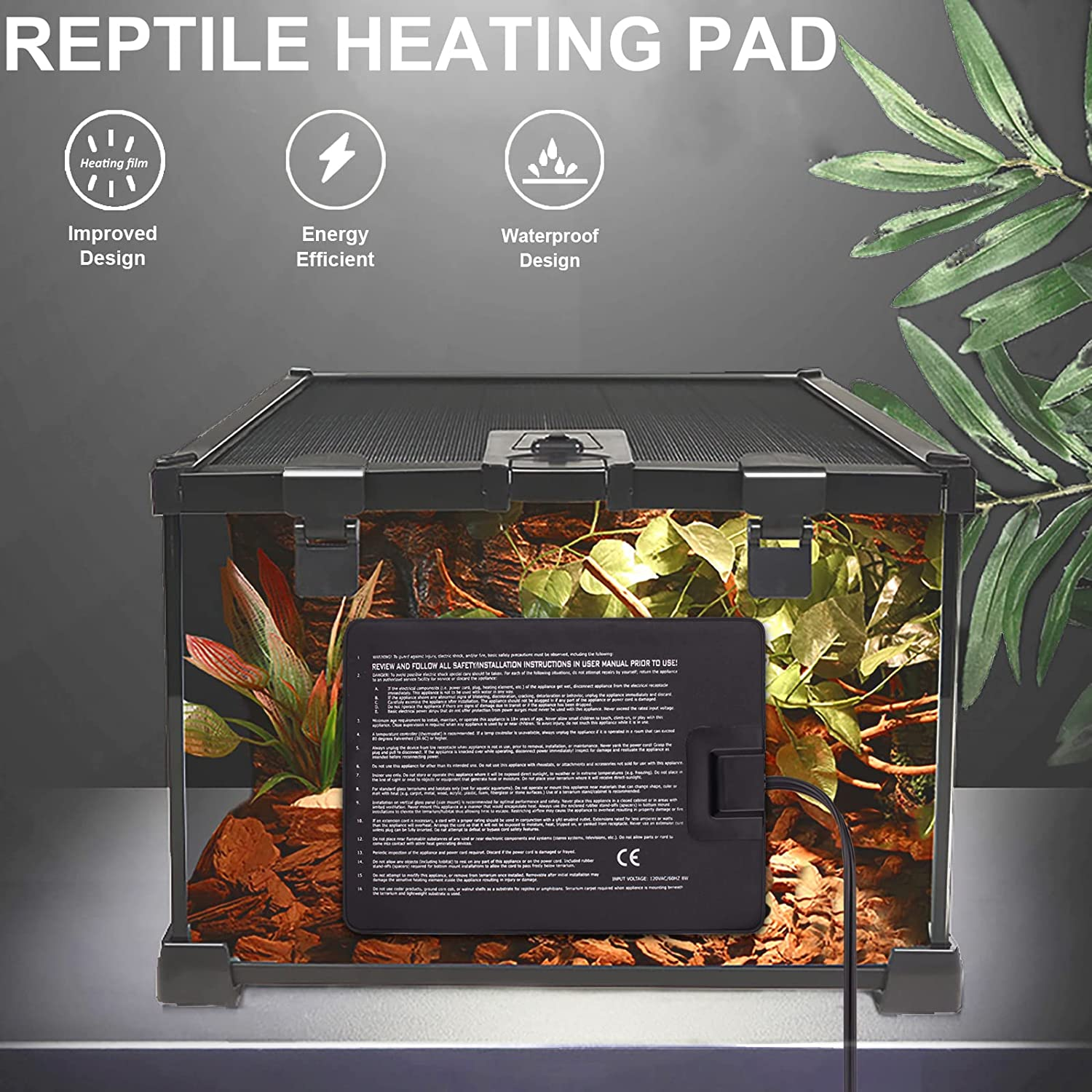 Reptile Heating Pad - Hermit Crab Heater Heat Mat for Reptiles Snake Lizard Terrarium 8 Watt