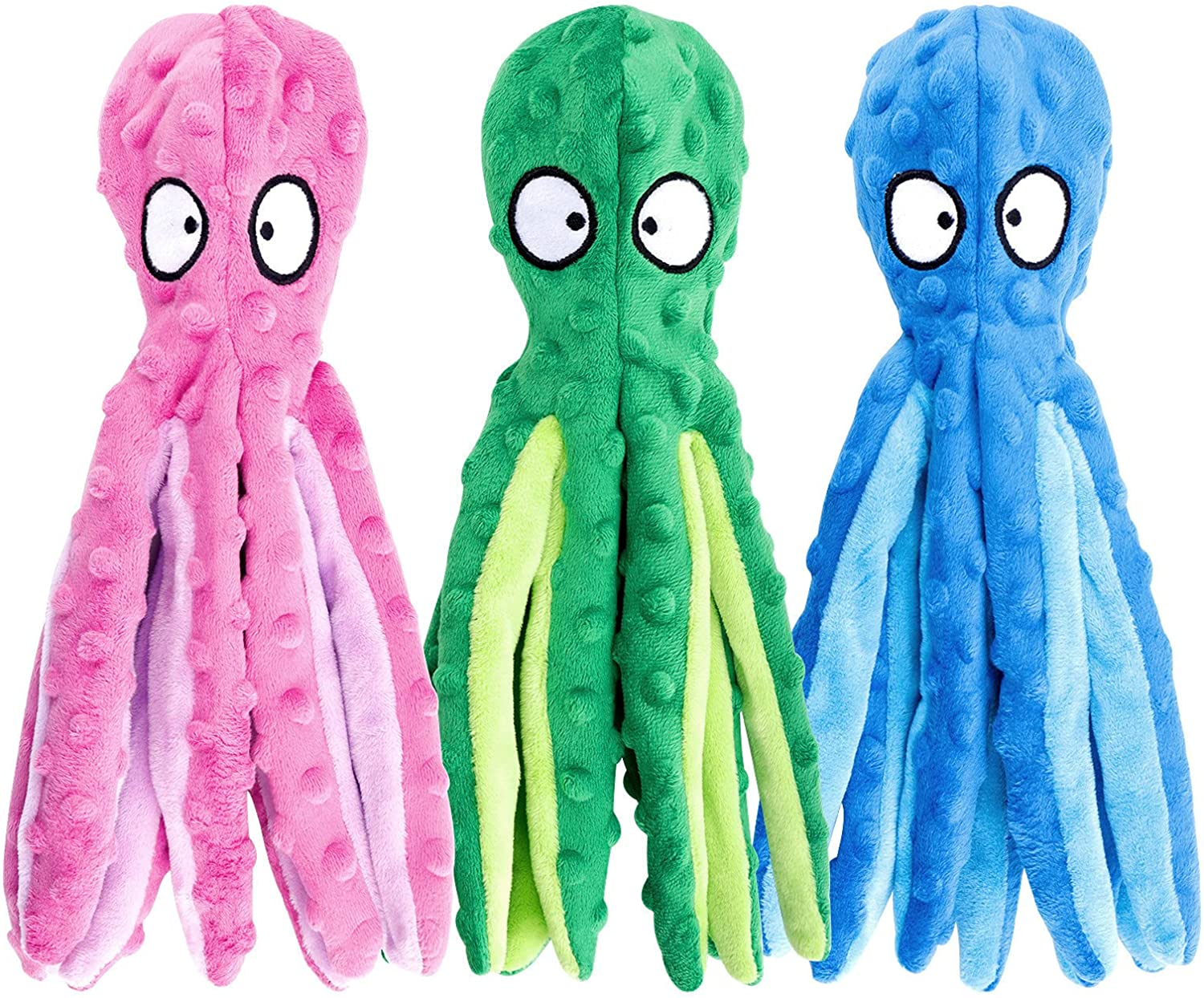 3 Pack Dog Toys for Small Dogs, Medium Dogs, Large Dogs, Puppy Teething Chew Toys, Aggressive Chewers, No Stuffing Crinkle Plush Dog Toys, Dog Squeaky Octopus Toys