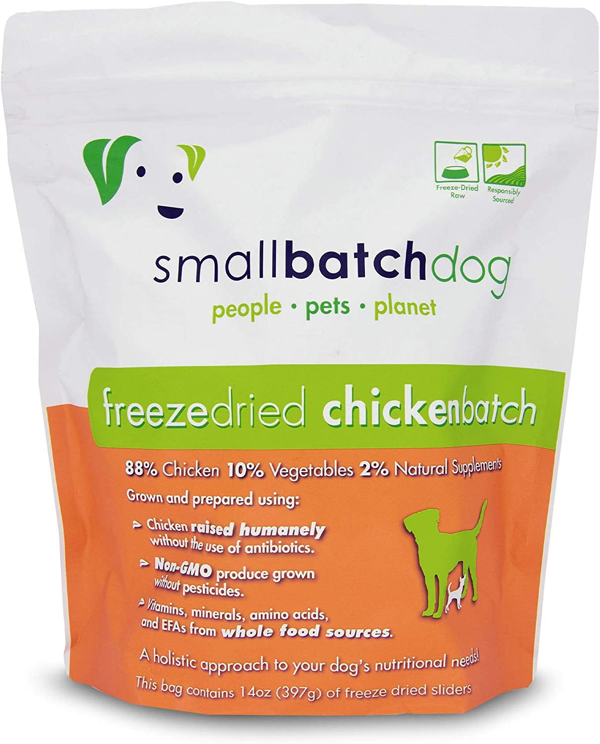 Smallbatch Pets Freeze-Dried Premium Raw Food Diet for Dogs, Chicken Recipe, 14 Oz, Made in the USA, Organic Produce, Humanely Raised Meat, Hydrate and Serve Patties, Single Source Protein, Healthy