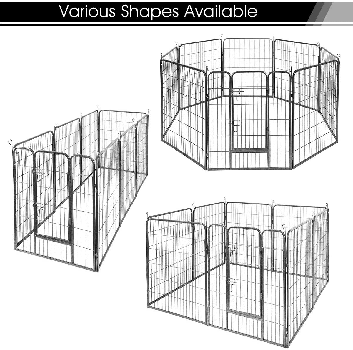16/8 Panel Pet Playpen with Door, Foldable Dog Exercise Pen, Portable Configurable Cat Chicken Rabbit Fence Outdoor Outdoor, Metal Pet Exercise Fence Barrier Kennel (8 Panels, 48'')