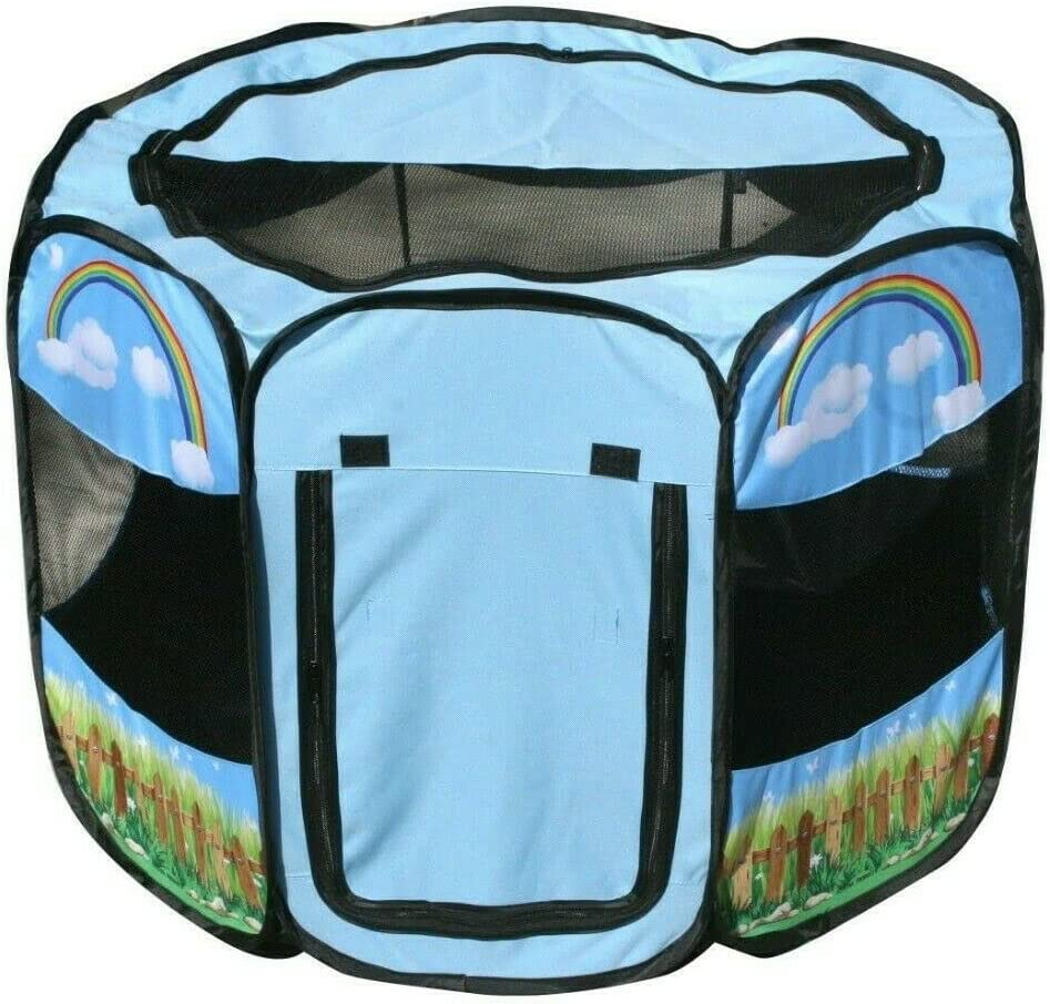 Pet Portable Foldable Play Pen Exercise Kennel Dogs Cats Indoor/Outdoor Tent for Small Medium Large Pets Animal Playpen with Pop up Mesh Cover Great for Travel LARGE,BLUE/GREEN