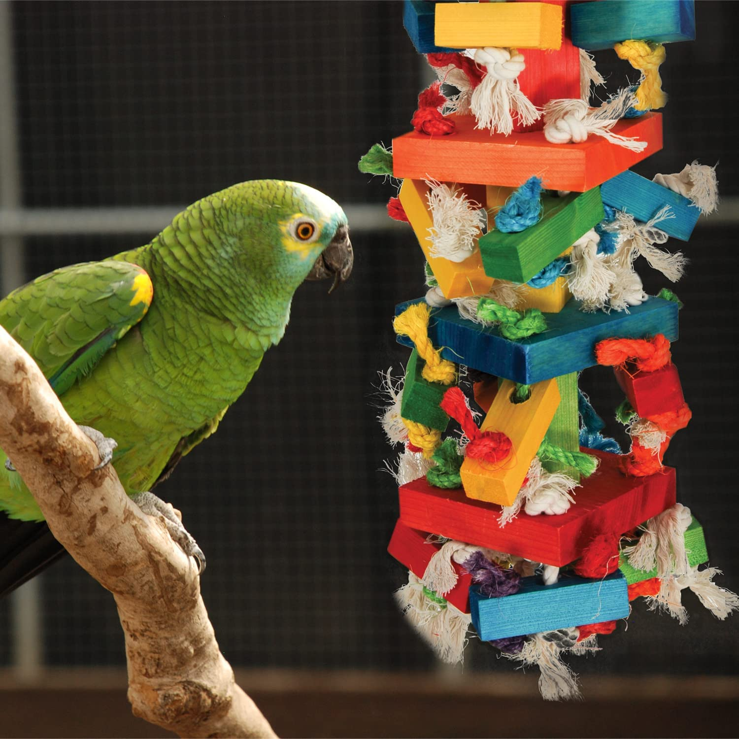 Knots N Blocks Bird Toy, Bird Toys, for Parrots, Cockatoos, Macaws, Very Large Birds and Big Beaks