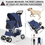 Pet Stroller, 4 Wheel Foldable Stroller with Storage Basket, Handle 360° Front Wheel Rear Wheel with Brake for Small Medium Dogs & Cats (Blue)