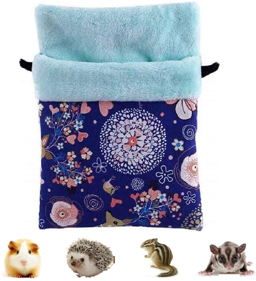 Sugar Gliders Sleeping Pouch Bag Small Pet Cotton Hanging Warm Comfortable Nest Bed for Small Animals Squirrels Marmosets Rats Hamster Chinchilla (Medium,Blue Deer)