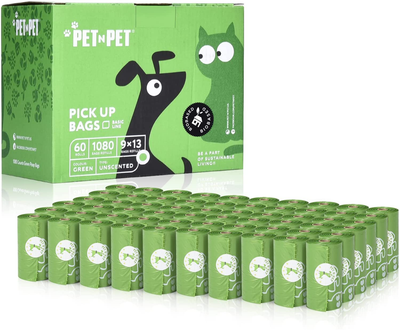 PET N PET Dog Poop Bag USDA Certified 38% Biobased Poop Bags 1080 Counts 60 Rolls 9X13 Inches Dog Bags for Poop