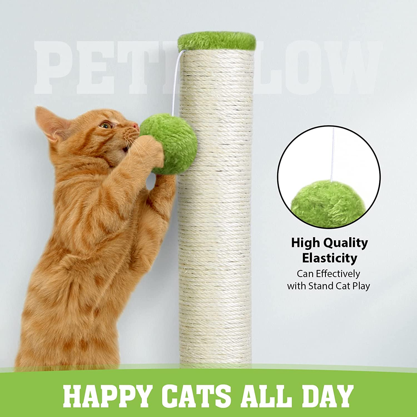 31'' Tall Cat Scratching Post - Cat Claw Scratcher with Hanging Ball - Scratching Posts for Indoor Large Cats - Durable Stable Cat Furniture with Sisal Rope - Cat Scratch Post - Green