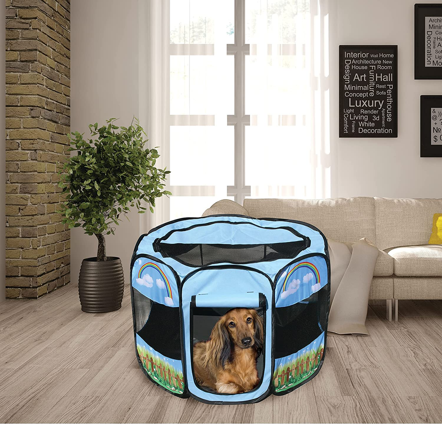 Pet Portable Foldable Play Pen Exercise Kennel Dogs Cats Indoor/Outdoor Tent for Small Medium Large Pets Animal Playpen with Pop up Mesh Cover Great for Travel by