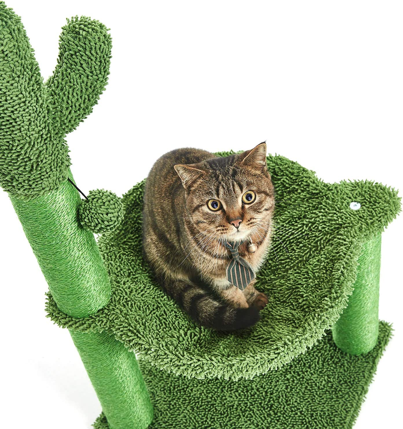 35 Inches Cactus Cat Tree with Hammock and Full Wrapped Sisal Scratching Post for Cats Green Large
