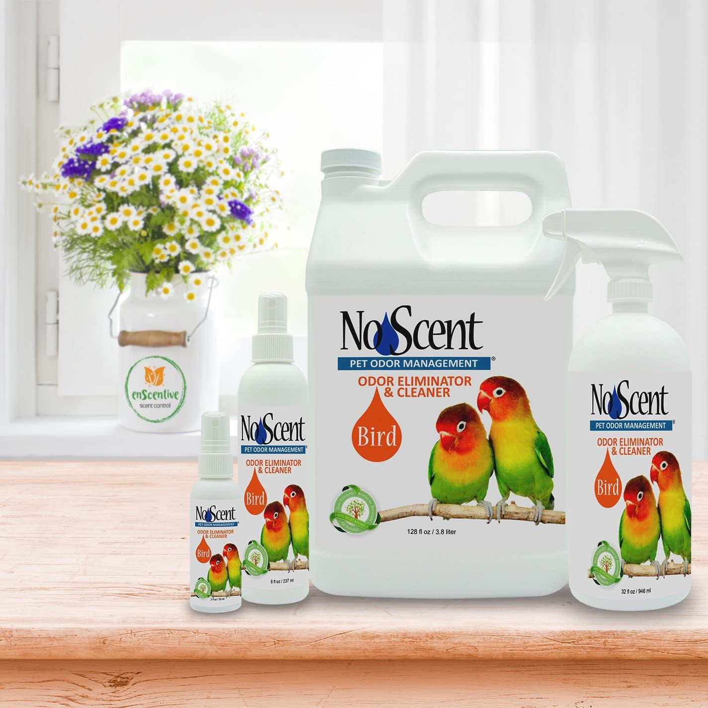 No Scent Bird - Professional Pet Poop Cleaner & Odor Eliminator - Safe All Natural Probiotic & Enzyme Formula Smell Remover for Cages Aviary Perches Nests Toys and Bedding (1 Gal)