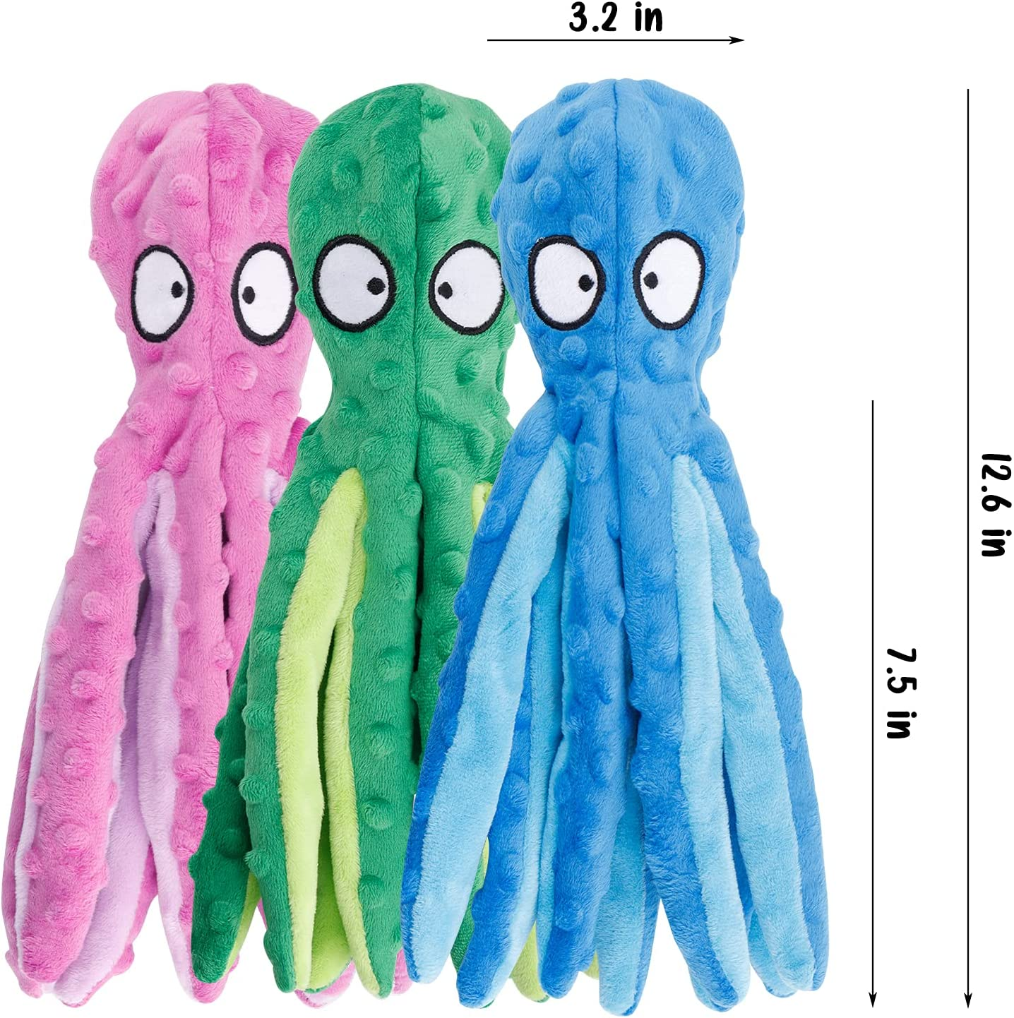 3 Pack Dog Toys for Small Dogs, Medium Dogs, Large Dogs, Puppy Teething Chew Toys, Aggressive Chewers, No Stuffing Crinkle Plush Dog Toys, Dog Squeaky Octopus Toys