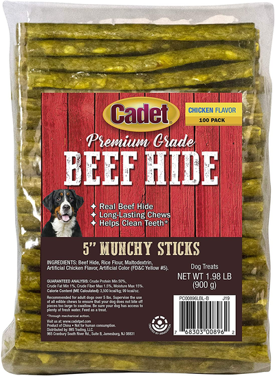 Premium Grade Munchy Beef Hide Sticks Chicken Basted 5 Inch, 100 Count (Pack of 1)