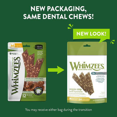 Natural Grain Free Daily Dental Long Lasting Dog Treats, Veggie Strip, Medium, Bag of 14