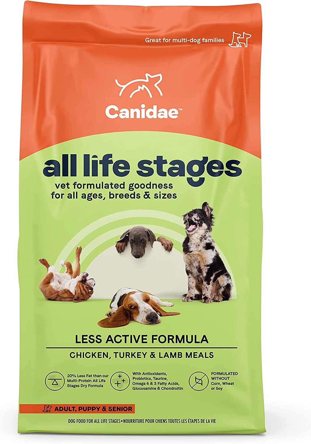 All Life Stages Premium Dry Dog Food for Less Active Dogs, All Ages Chicken, Turkey and Lamb Meals Formula, 15 Pounds