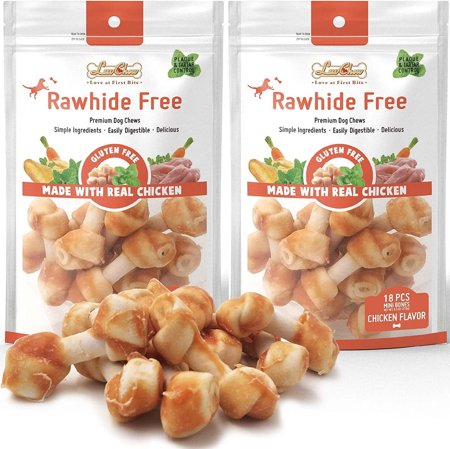Premium Dog Chew Bones for Small Dogs, Rawhide Free, Grain Free, Made with Limited Ingredients, Delicious Mini 18Pcs/Pack X 2Packs