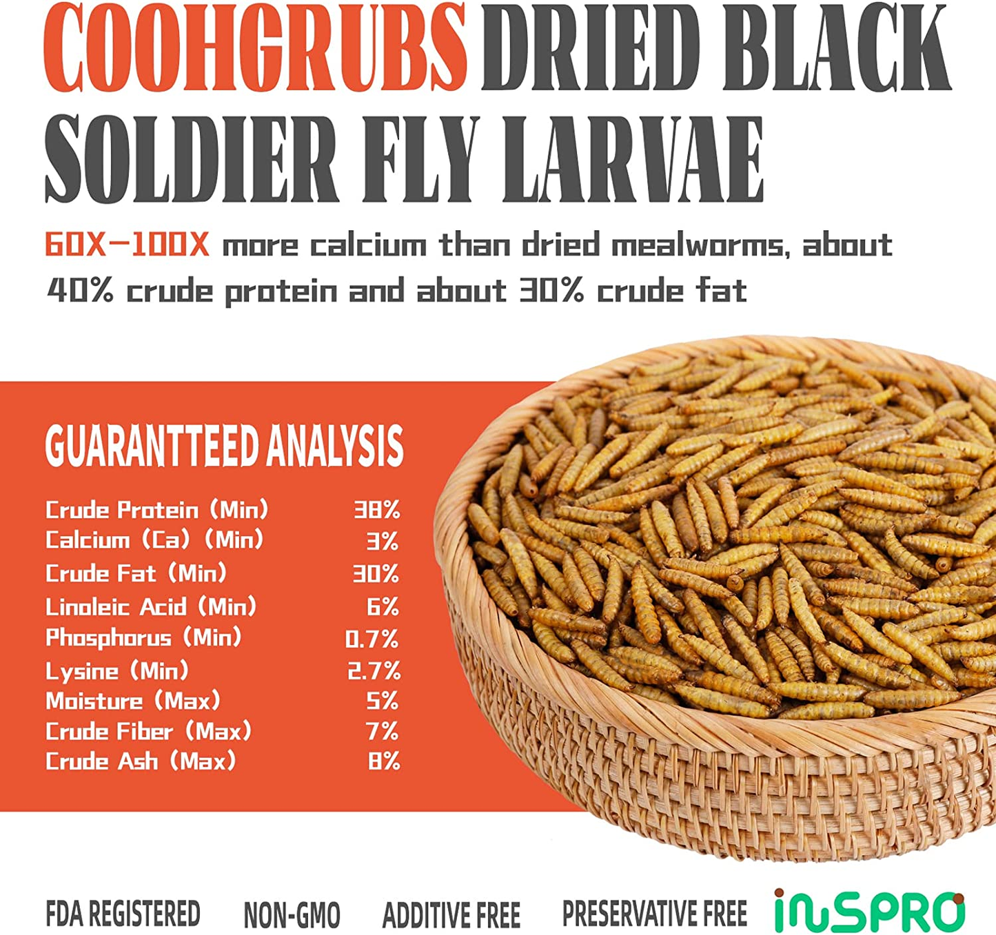 COOHGRUBS Premium Quality Dried Black Soldier Fly Larvae, Natural Nutritious Grubs for Chickens, High Protein and Calcium Rich Treats for Laying Hens, Ducks, Geese, Turkeys, Quails and More