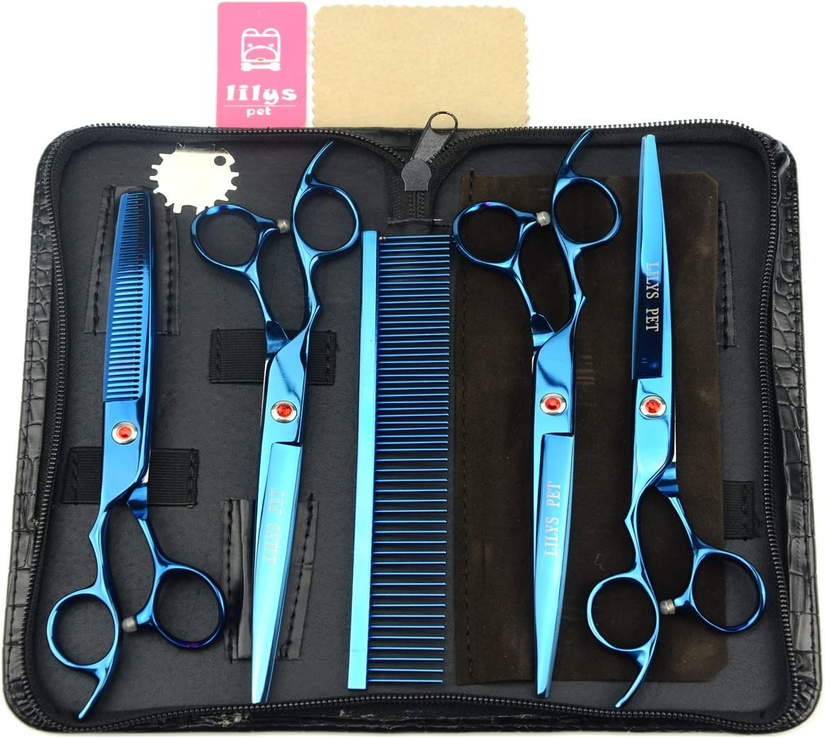 7.5" High-End Left-Handed Professional PET DOG Grooming Scissors Suit Cutting&Curved&Thinning Shears (Blue)